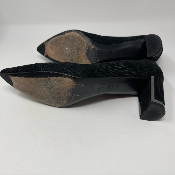 Stuart Weitzman 6.5M Block Heel Black Sparkly Pointy Toe Shoes - Picture 8 of 12